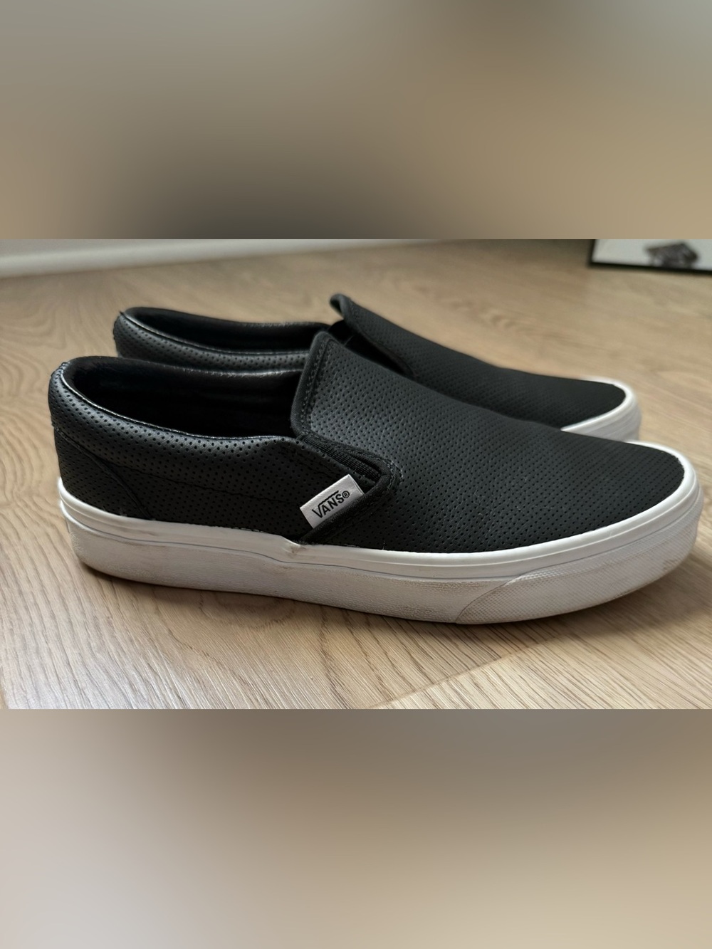 Vans Black Perforated Leather Slip-On Sneakers - Picture 2 of 5